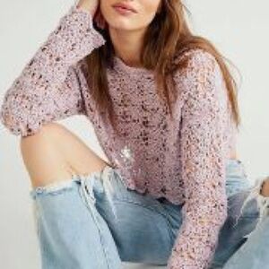 free people Dani pullover Crochet Sweater lilac fog / mauve purple color
